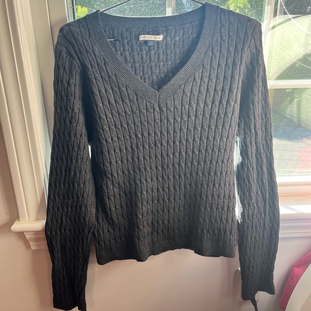American Eagle Outfitters Women's Charcoal V-Neck Sweater